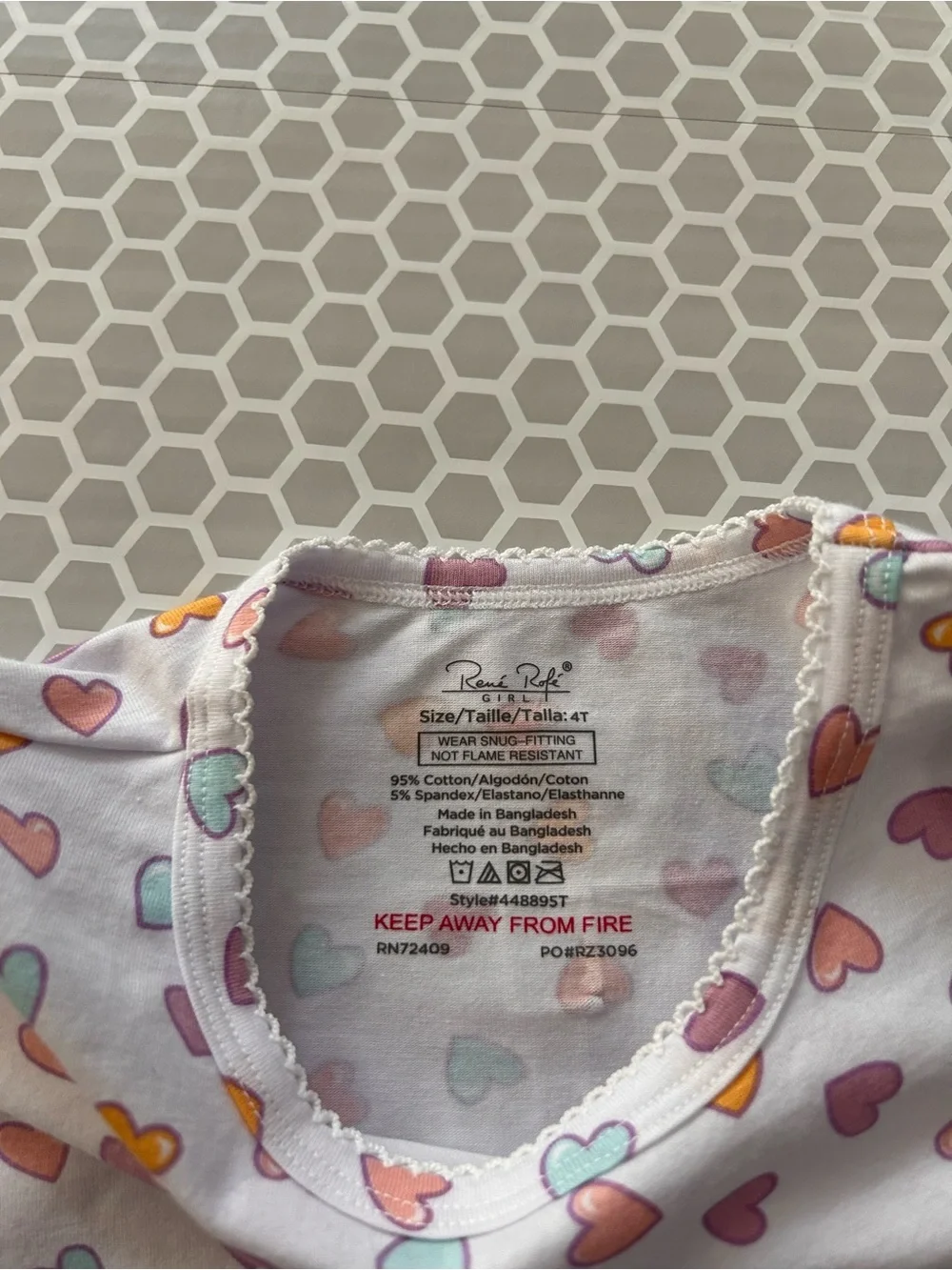NWT Rene Rofe White Heart-Print Pajama Set - Short Sleeve Top & Pants Size 4T